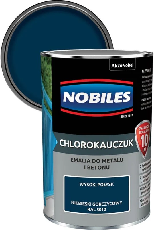 Nobiles klorokautsjuk-emalje til stål og beton i blå sennepsfarve 0,9 l
