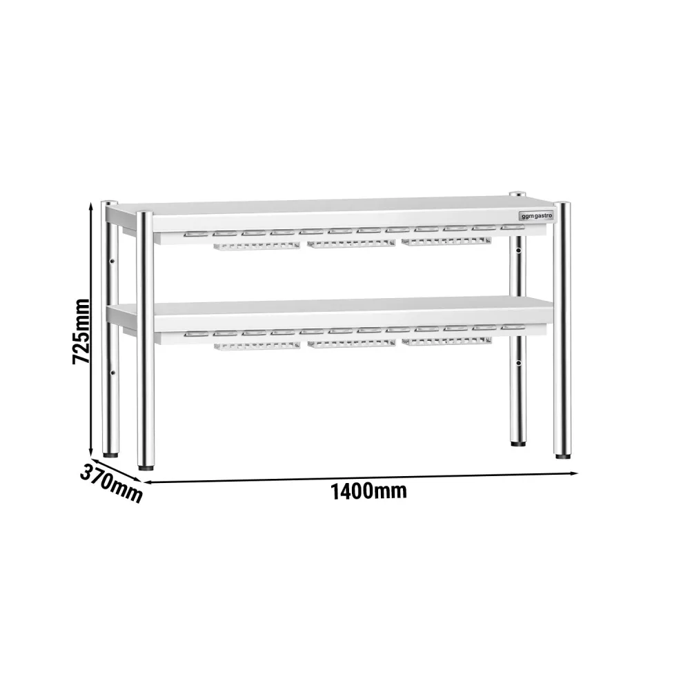 TOPKLASSE Varmebro - 1400x370mm - med 2 hylder - højde: 725mm - 2x 1,05 kW