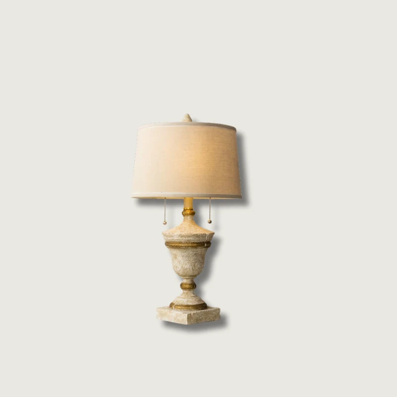 Vintage Table Lamp | Antique White Base Beige Shade