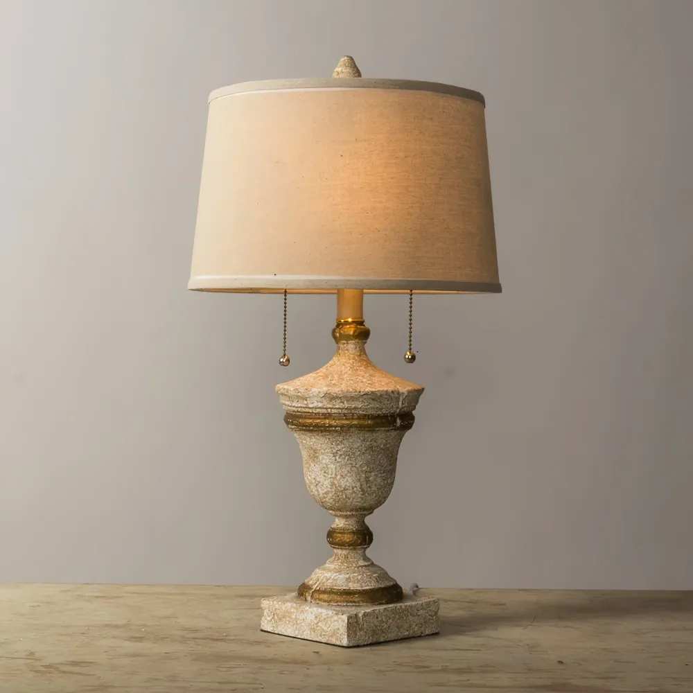 Vintage Table Lamp | Antique White Base Beige Shade