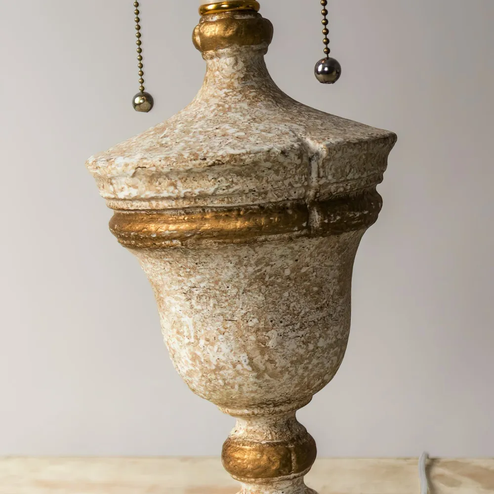 Vintage Table Lamp | Antique White Base Beige Shade
