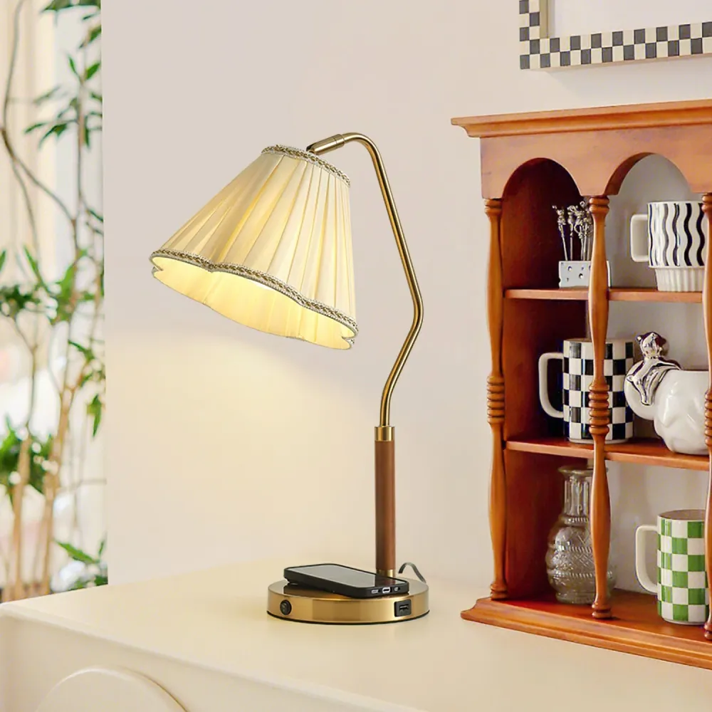 Vintage Table Lamp | Brass Base Pleated Shade