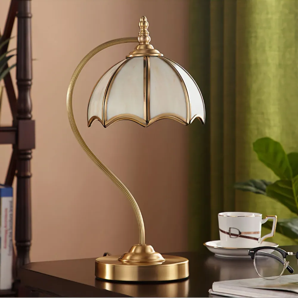 Vintage Table Lamp | Brass Umbrella Glass Shade Diameter