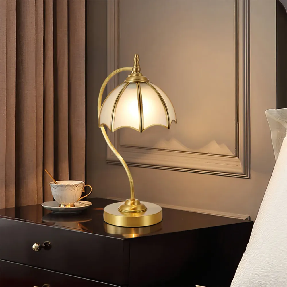 Vintage Table Lamp | Brass Umbrella Glass Shade Diameter