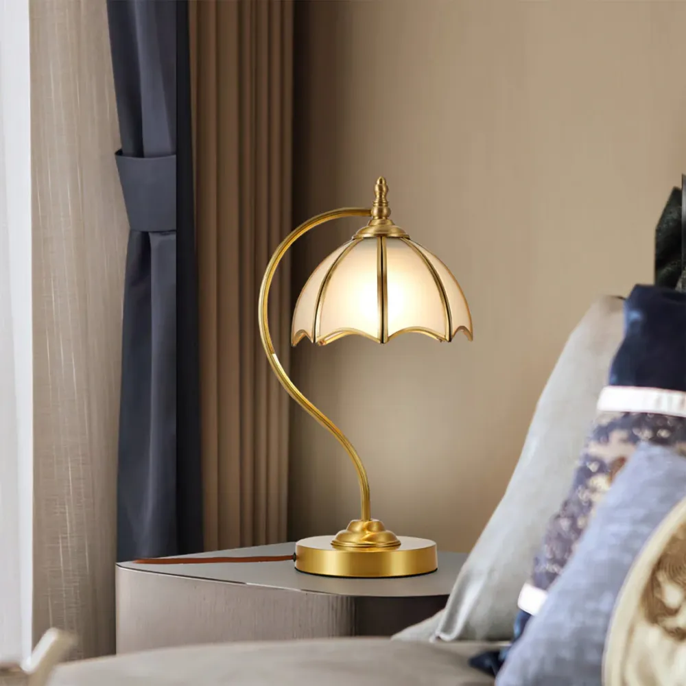 Vintage Table Lamp | Brass Umbrella Glass Shade Diameter