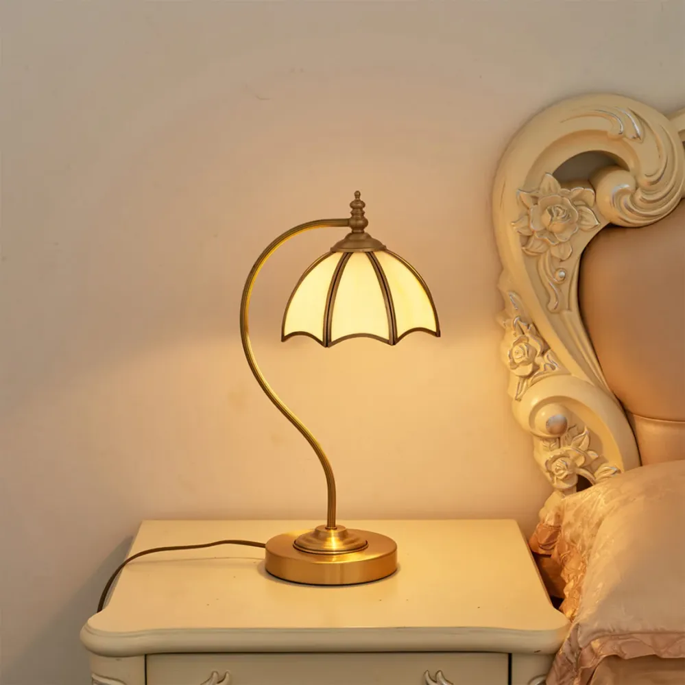 Vintage Table Lamp | Brass Umbrella Glass Shade Diameter