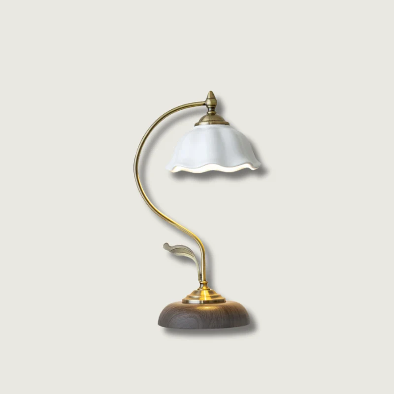 Vintage Table Lamp | Ceramic Shade Wood Base
