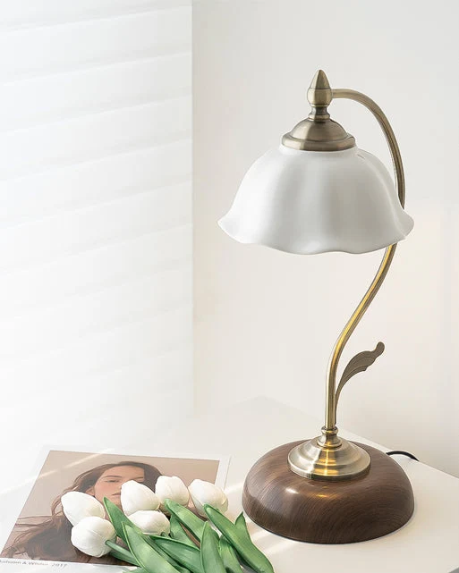 Vintage Table Lamp | Ceramic Shade Wood Base