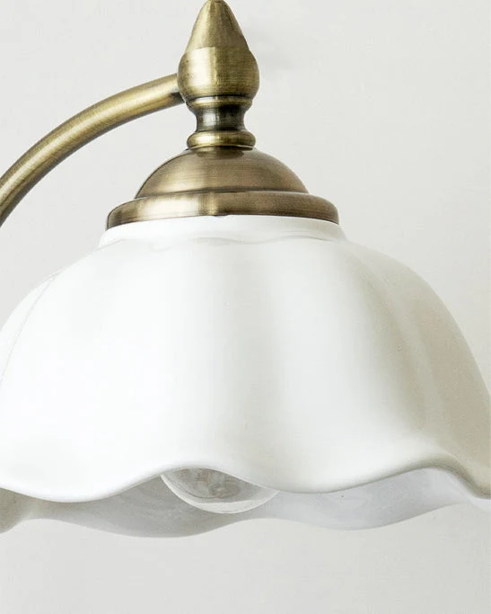Vintage Table Lamp | Ceramic Shade Wood Base