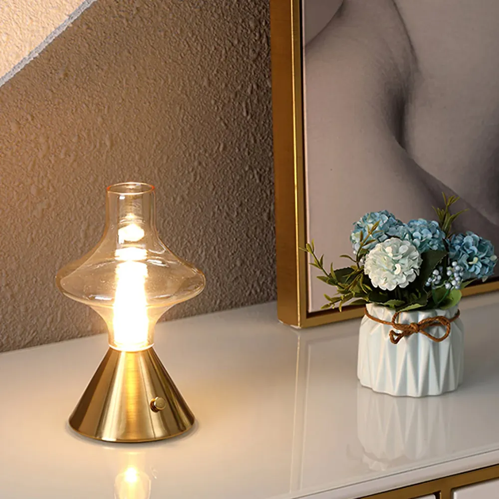 Vintage Table Lamp | Glass Hourglass Design Gold