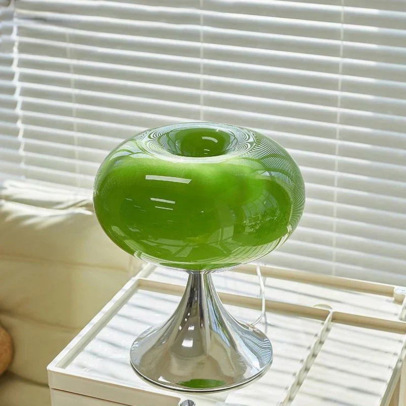 Vintage Table Lamp | Glass Stone Mushroom Design Green