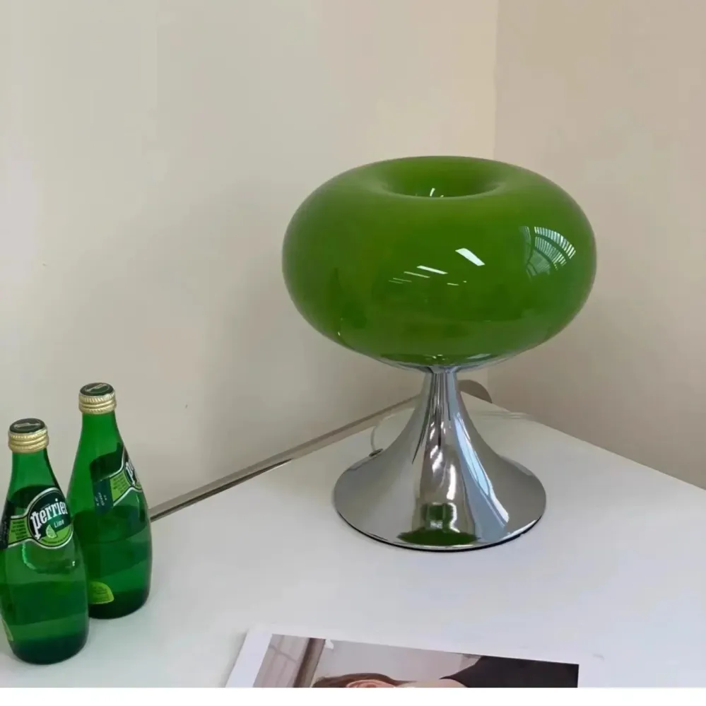 Vintage Table Lamp | Glass Stone Mushroom Design Green