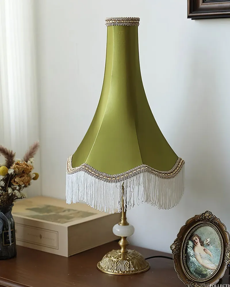 Vintage Table Lamp | Marble Base Fringe Trim