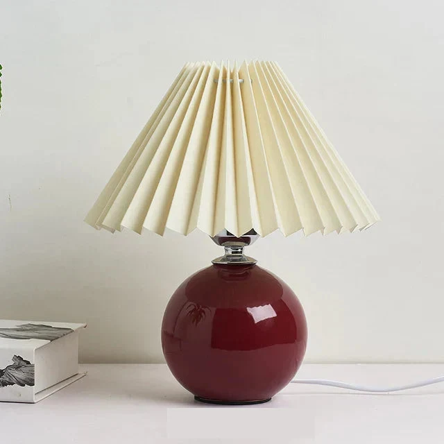 Vintage Table Lamp | Pleated Cream Shade Ceramic Base