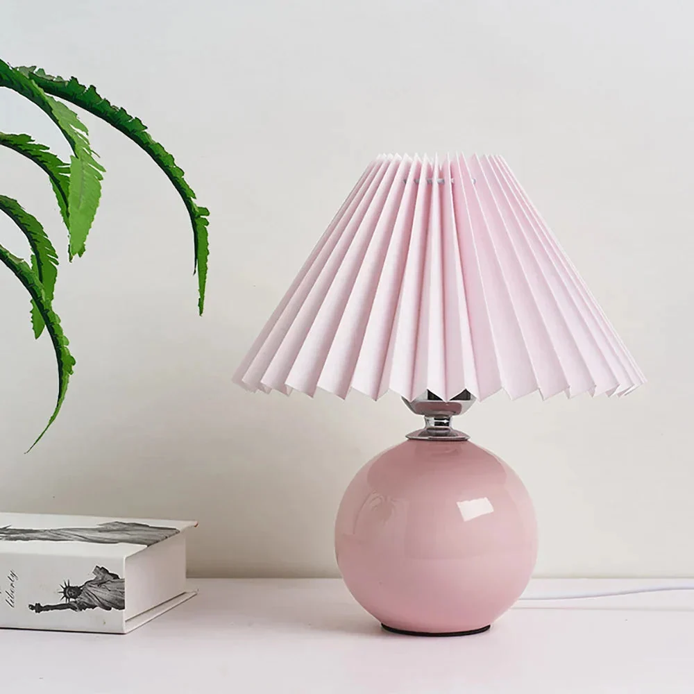 Vintage Table Lamp | Pleated Cream Shade Ceramic Base