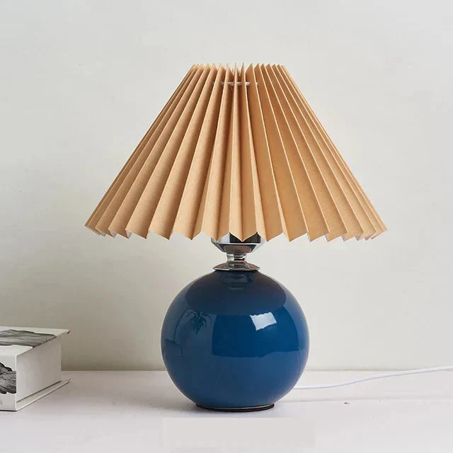 Vintage Table Lamp | Pleated Cream Shade Ceramic Base