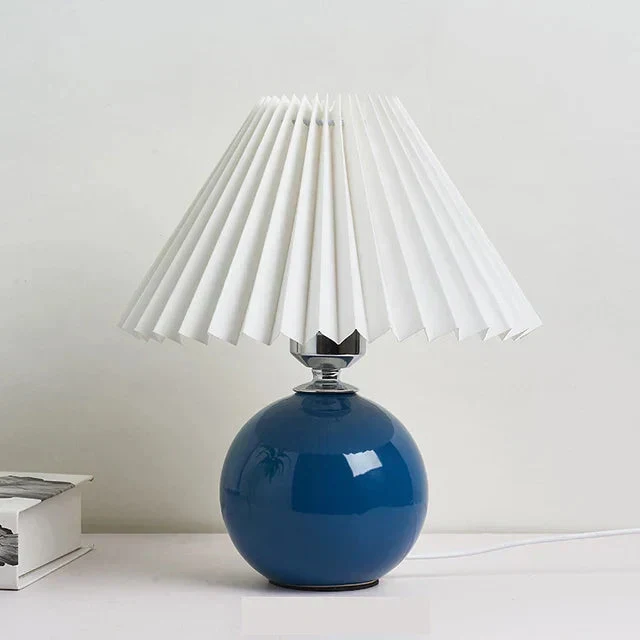 Vintage Table Lamp | Pleated Cream Shade Ceramic Base