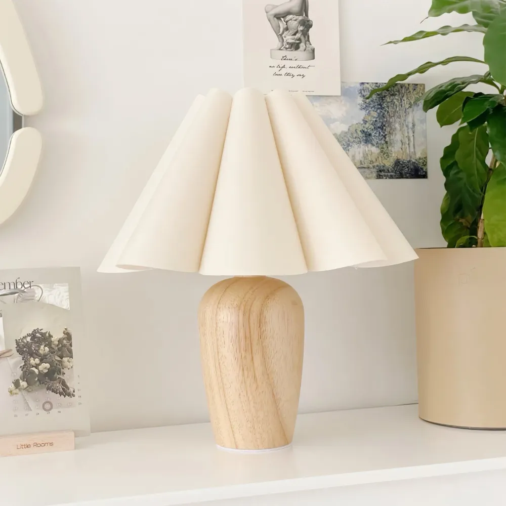 Vintage Table Lamp | Pleated Shade Wood Base