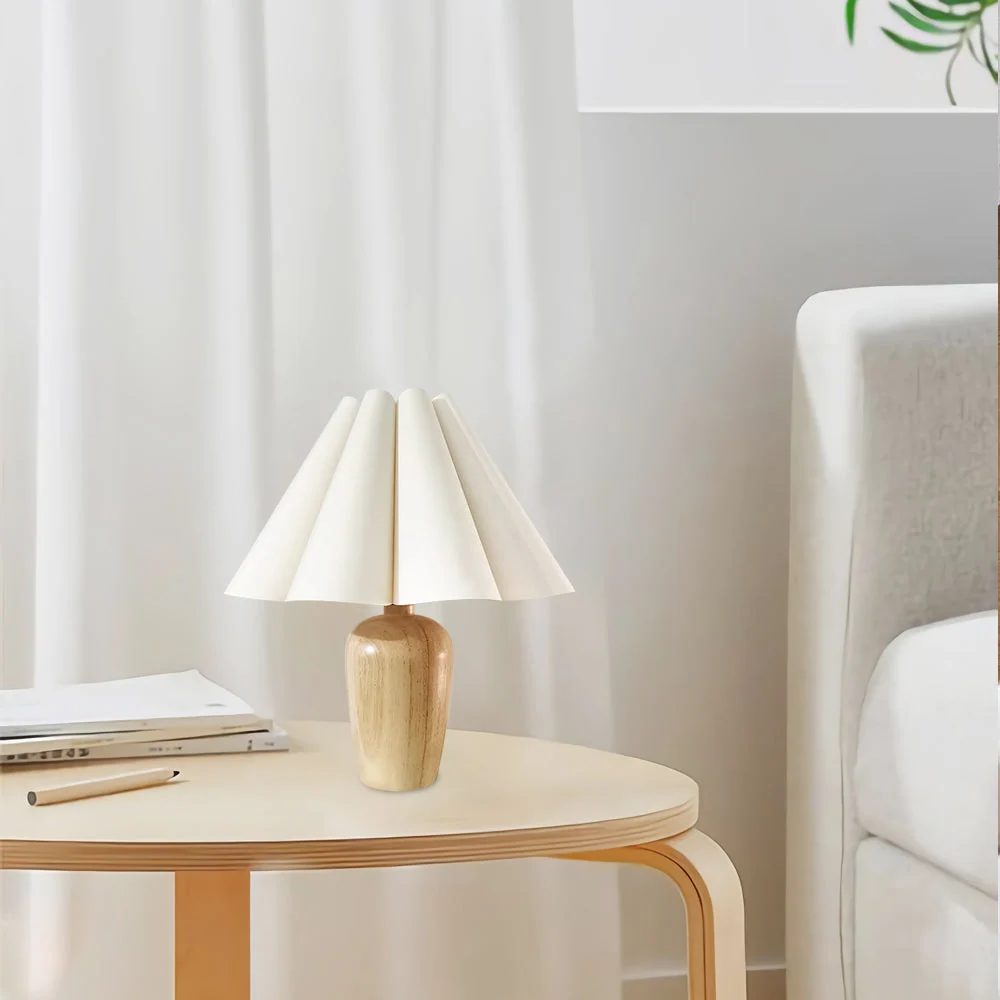 Vintage Table Lamp | Pleated Shade Wood Base