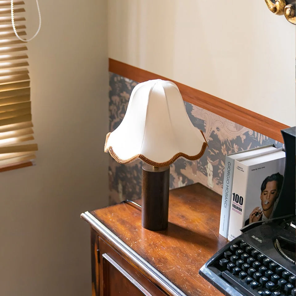 Vintage Table Lamp | Scalloped Shade Wooden Base