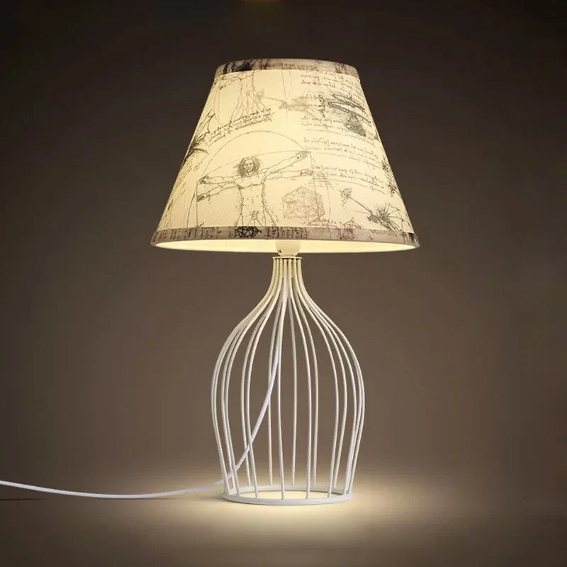 Vintage Table Lamp | Wire Cage Base Sketch Shade A