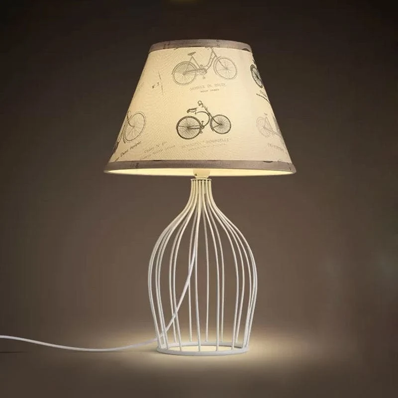 Vintage Table Lamp | Wire Cage Base Sketch Shade A