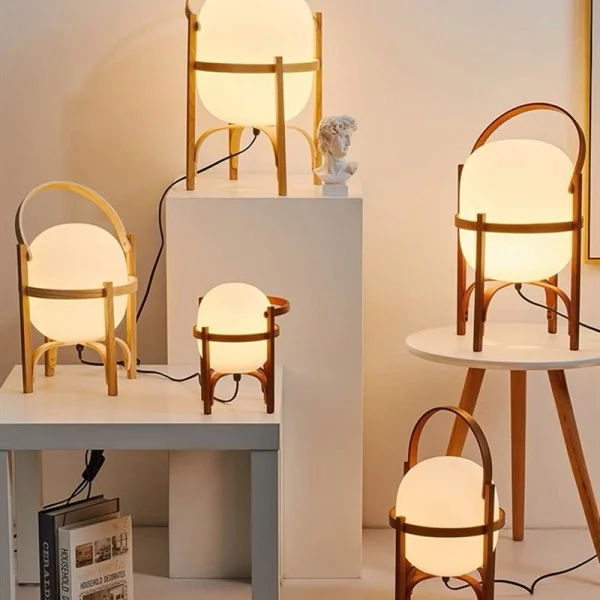 Vintage Table Lamp | Wooden Basket Frame Opal Glass Wood