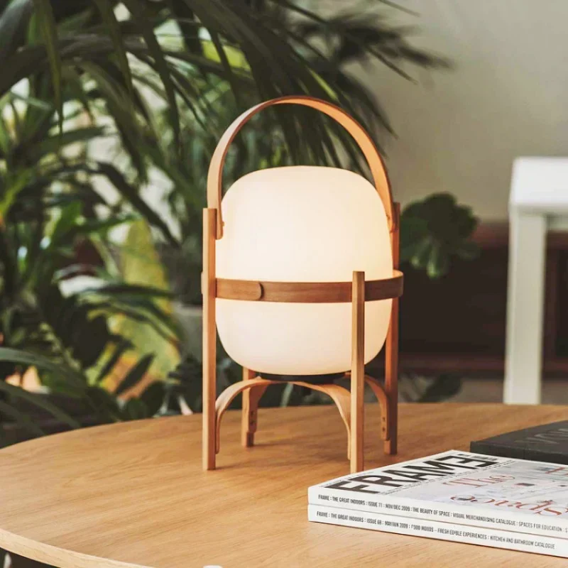 Vintage Table Lamp | Wooden Basket Frame Opal Glass Wood