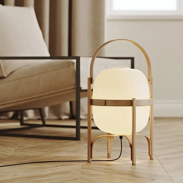 Vintage Table Lamp | Wooden Basket Frame Opal Glass Wood