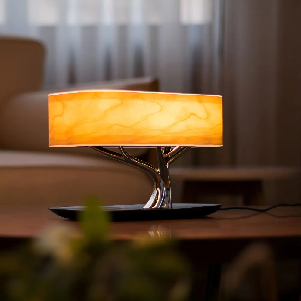 Naturetune bordlampe - multifunktionel sengelampe med bluetooth-højttaler og trådløs oplader