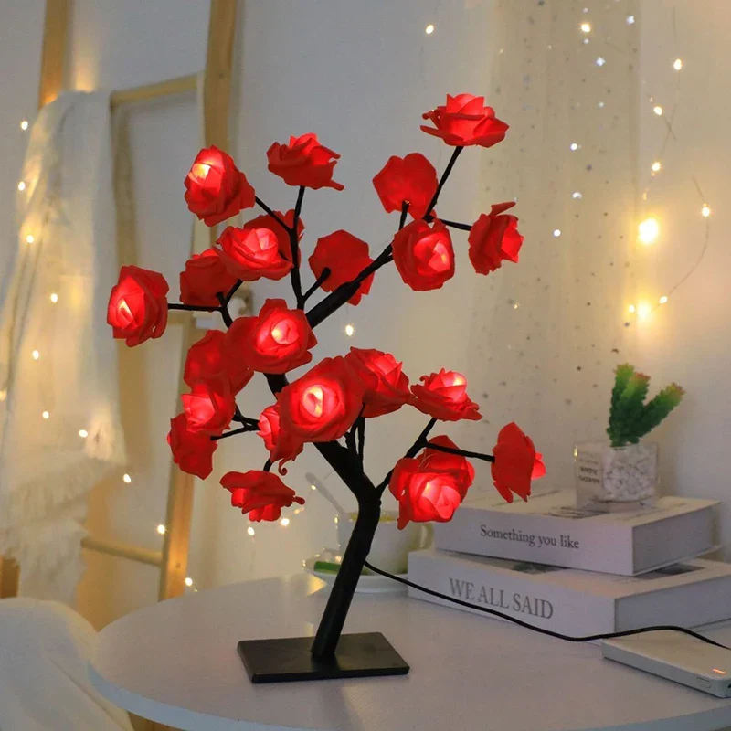 Rosyglow - flower rose bordlampe Roed