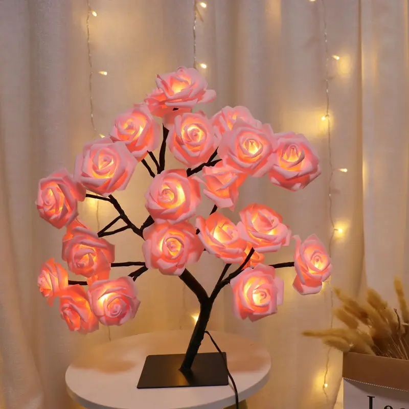 Rosyglow - flower rose bordlampe Roed