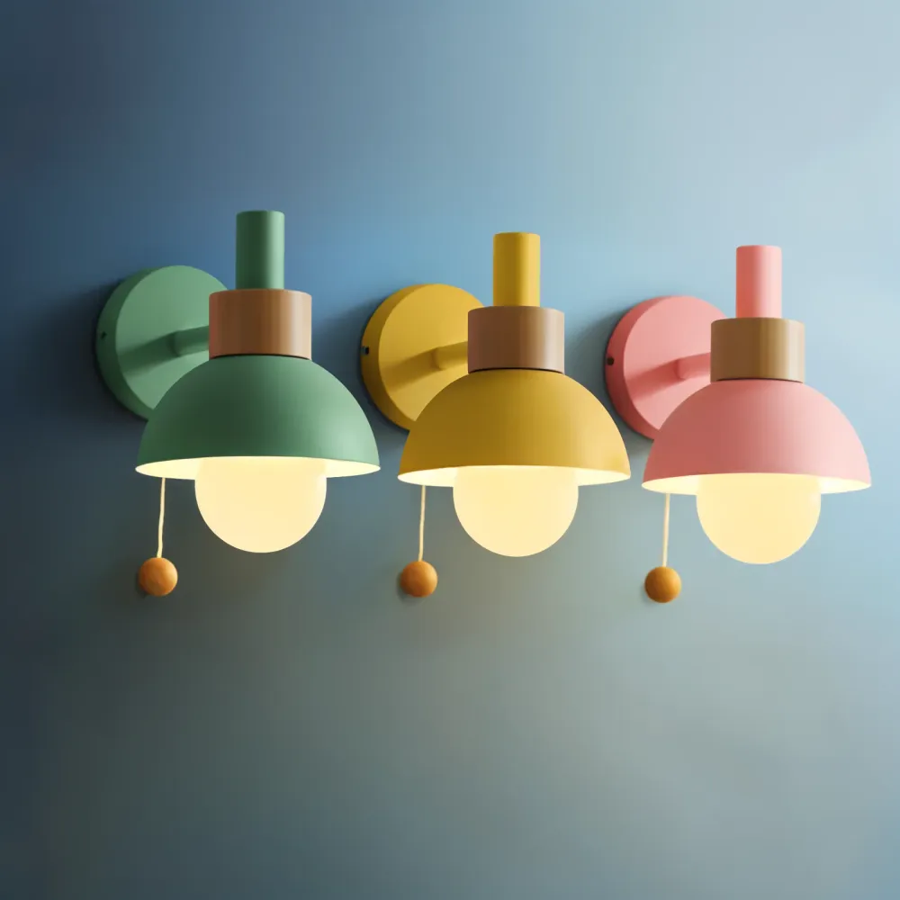 Pastelpop væglampe - wood macaron-væglampe i jern med trækkontakt Gul