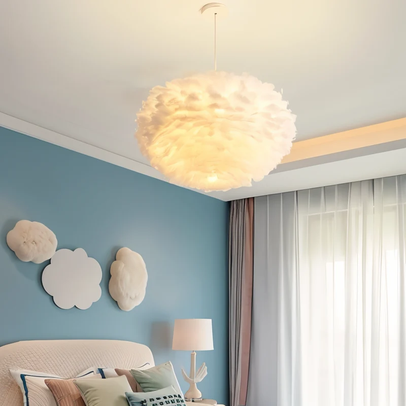 Dreamy Feather chandelier - skillfully made, justerbar pendel Graa