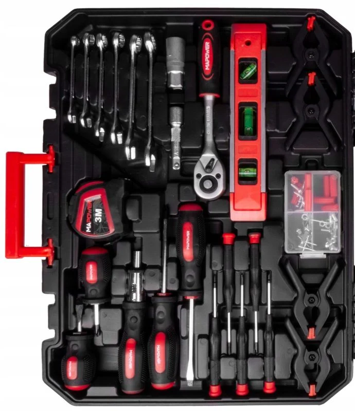 MAPOWER værktøjssæt med 168 dele: toppe, bits og nøgler i CR-V metal, komplet sæt