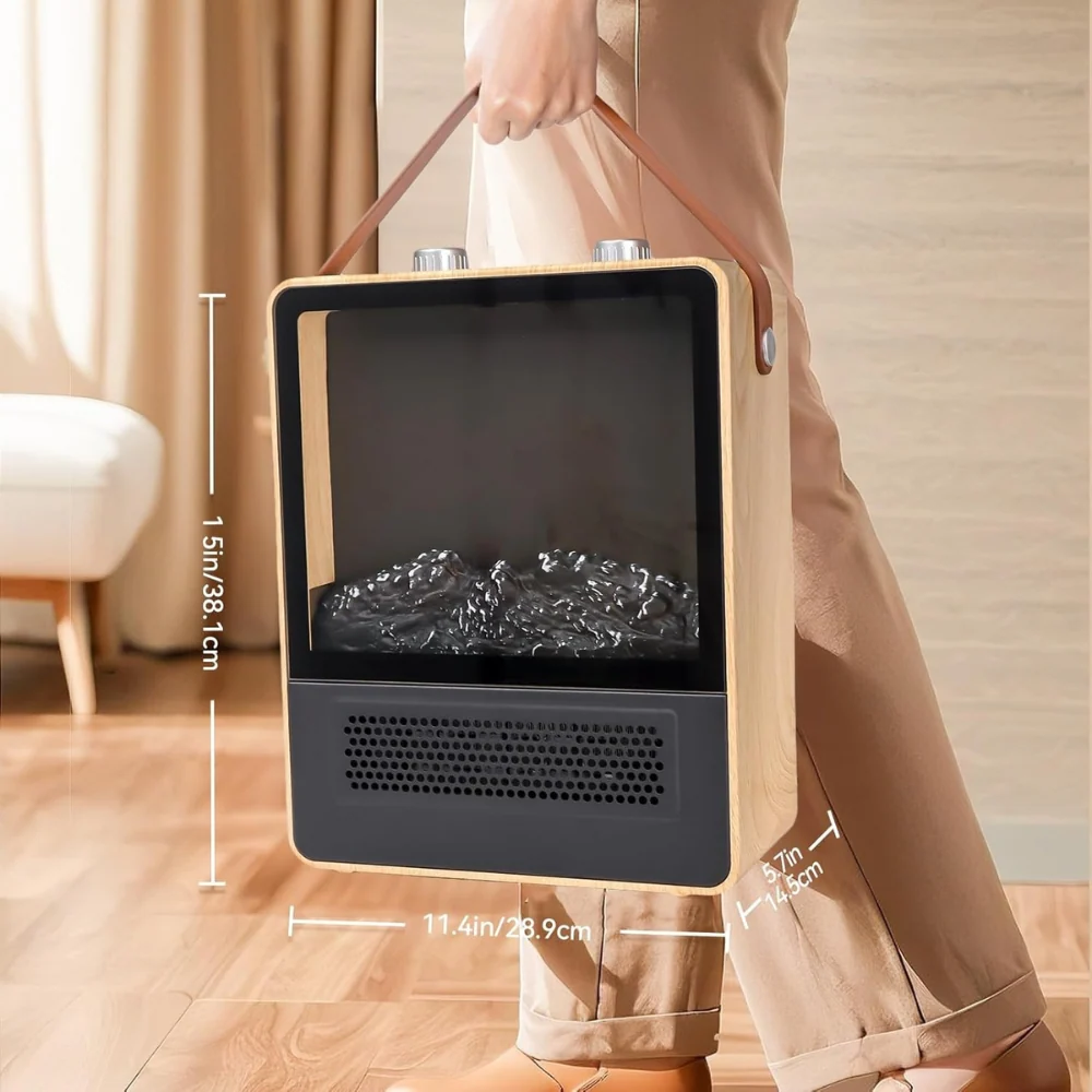 Electric Fireplace Heater | Portable 3D Flame Effect Design Beige