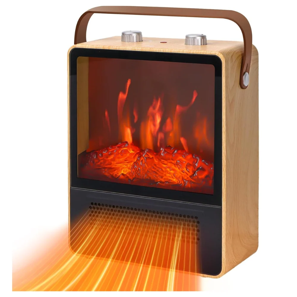 Electric Fireplace Heater | Portable 3D Flame Effect Design Beige