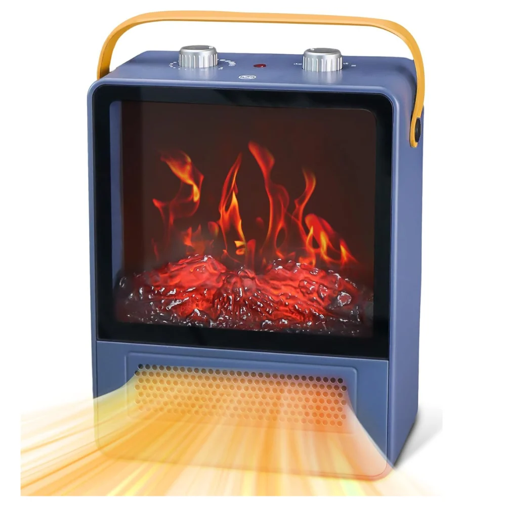 Electric Fireplace Heater | Portable 3D Flame Effect Design Beige