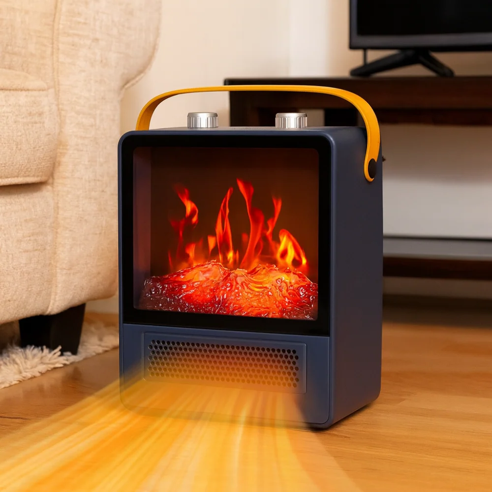 Electric Fireplace Heater | Portable 3D Flame Effect Design Beige