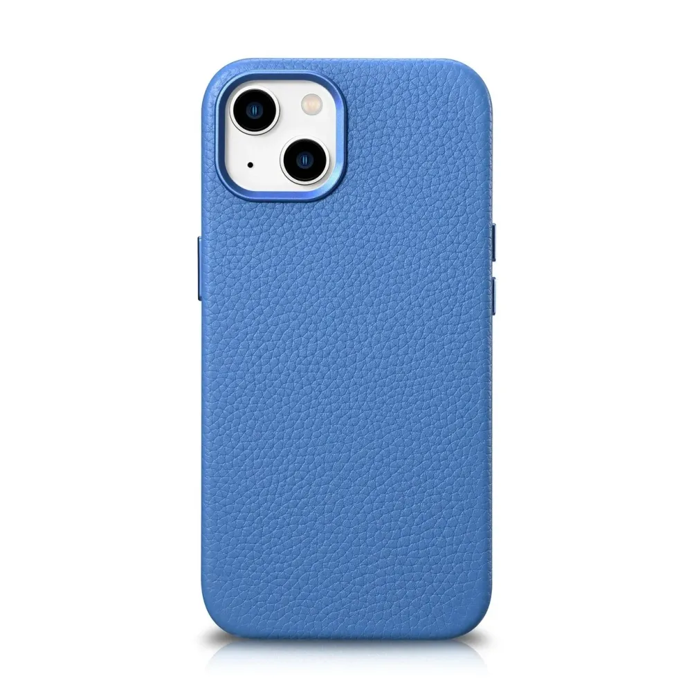 iCarer Litchi Premium Leather Case iPhone 14 Plus Magnetic Leather Case MagSafe Flydende Blue (WMI14220711-LB)
