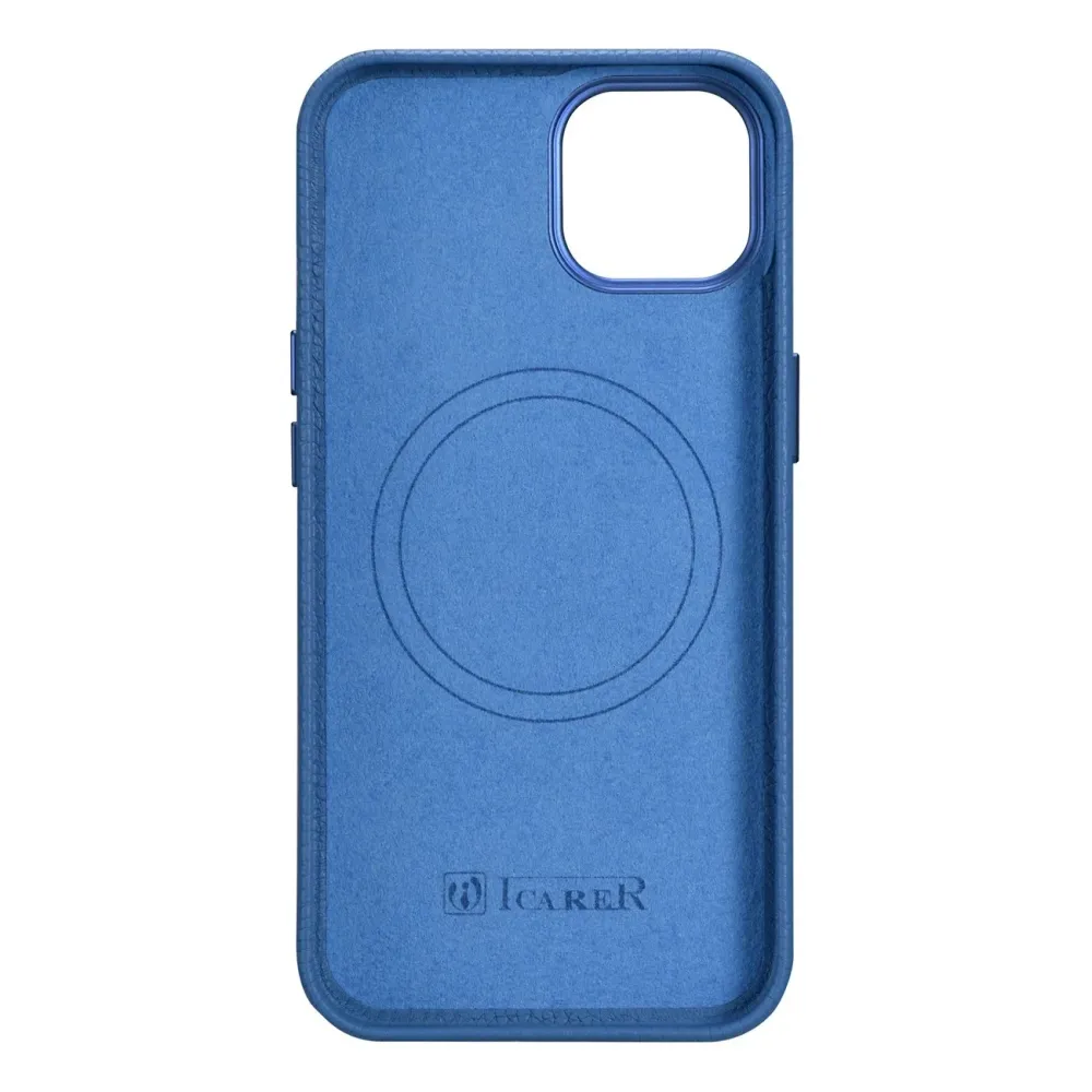 iCarer Litchi Premium Leather Case iPhone 14 Plus Magnetic Leather Case MagSafe Flydende Blue (WMI14220711-LB)
