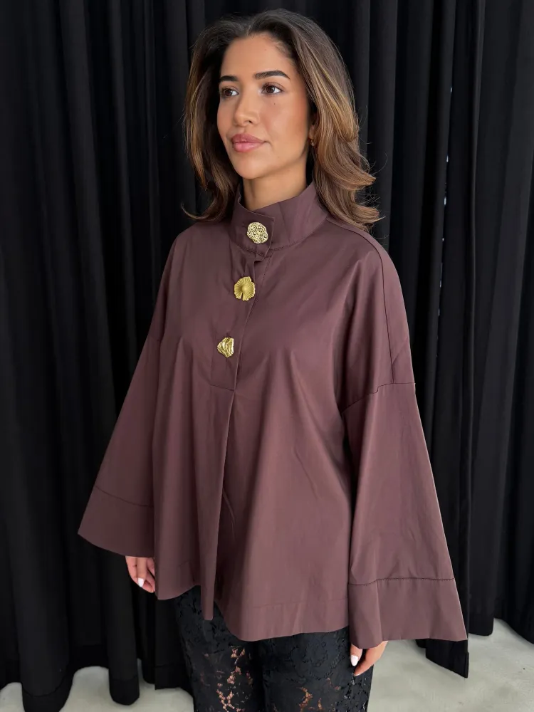 Klara Highneck Shirt DARK ESPRESSO Xs