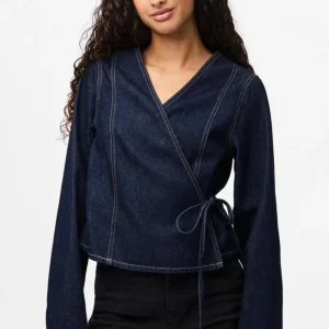 Pieces - Pcfenna Ls Denim Wrap Shirt Fsy - 4986826 Dark Indigo Denim Rinse Xs