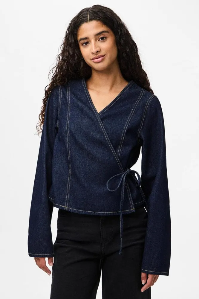 Pieces - Pcfenna Ls Denim Wrap Shirt Fsy - 4986826 Dark Indigo Denim Rinse Xs