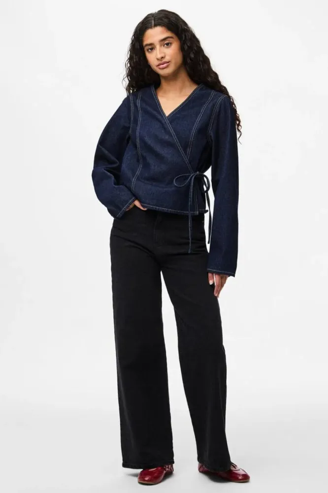Pieces - Pcfenna Ls Denim Wrap Shirt Fsy - 4986826 Dark Indigo Denim Rinse Xs