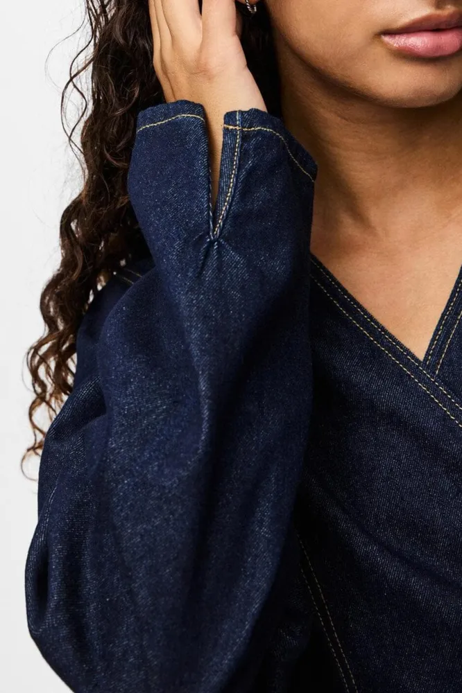 Pieces - Pcfenna Ls Denim Wrap Shirt Fsy - 4986826 Dark Indigo Denim Rinse Xs