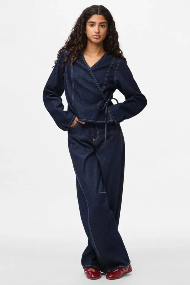 Pieces - Pcfenna Ls Denim Wrap Shirt Fsy - 4986826 Dark Indigo Denim Rinse Xs