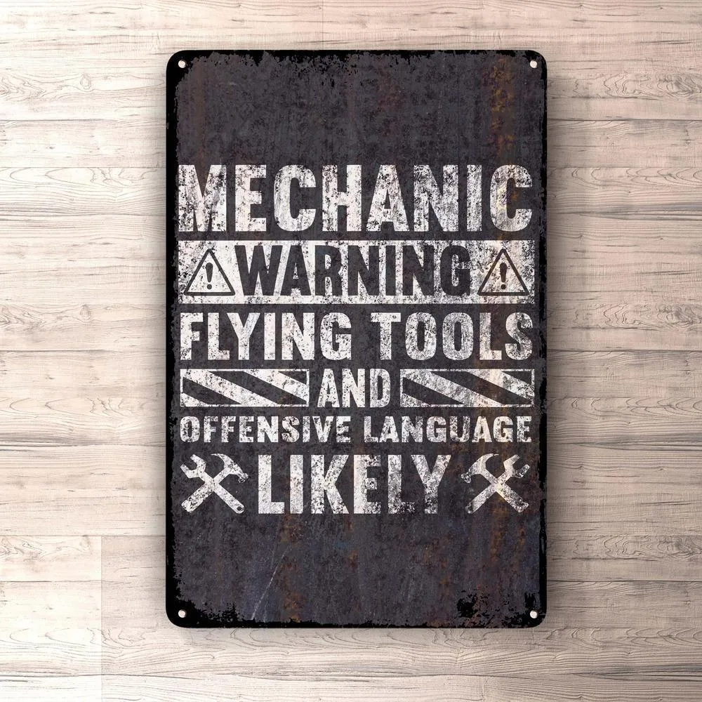 Mechanic Warning Flying Tools Skilte, Musemåtte, Dørmåtte Alarm Siren