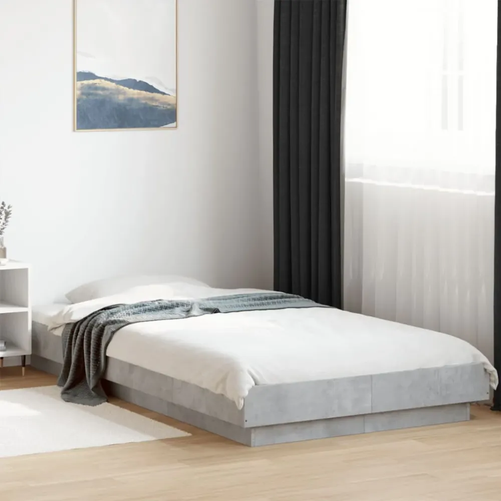 sengeramme 90x190 cm indbygget træ betongrå