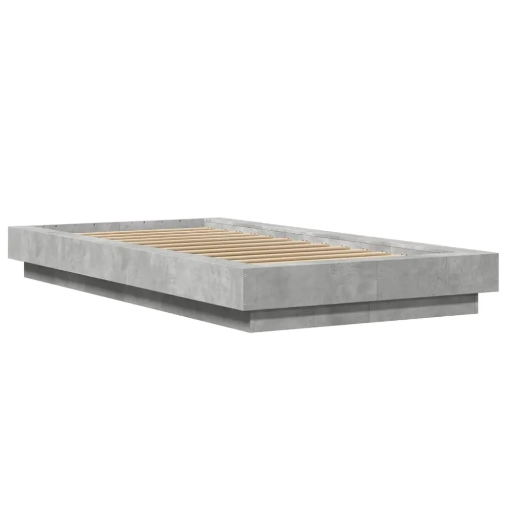 sengeramme 90x190 cm indbygget træ betongrå